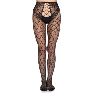 LEG AVENUE - 1966 NET TIGHTS WITH CROTCHLESS PANTY BLACK - ONE SIZE