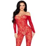 LEG AVENUE - 89366 LACE LINGERIE BODYSTOCKING RED - ONE SIZE